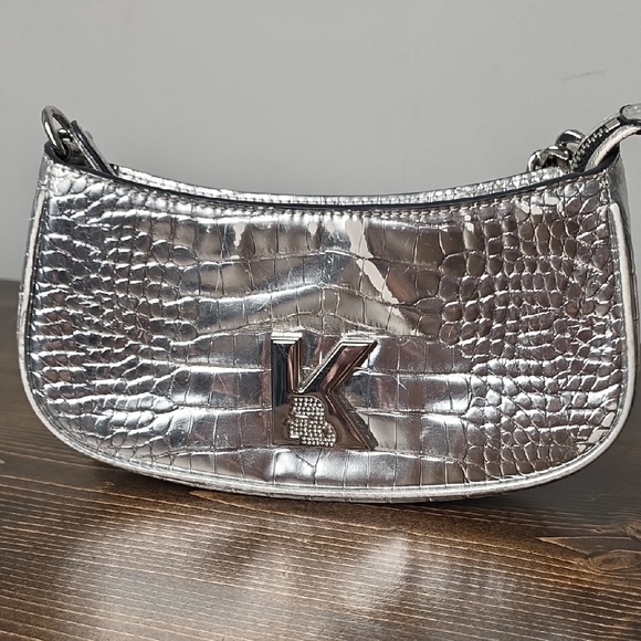 Karl Lagerfeld Silver Crocodile Embossed Women's Bag Purse - Picture 1 of 13